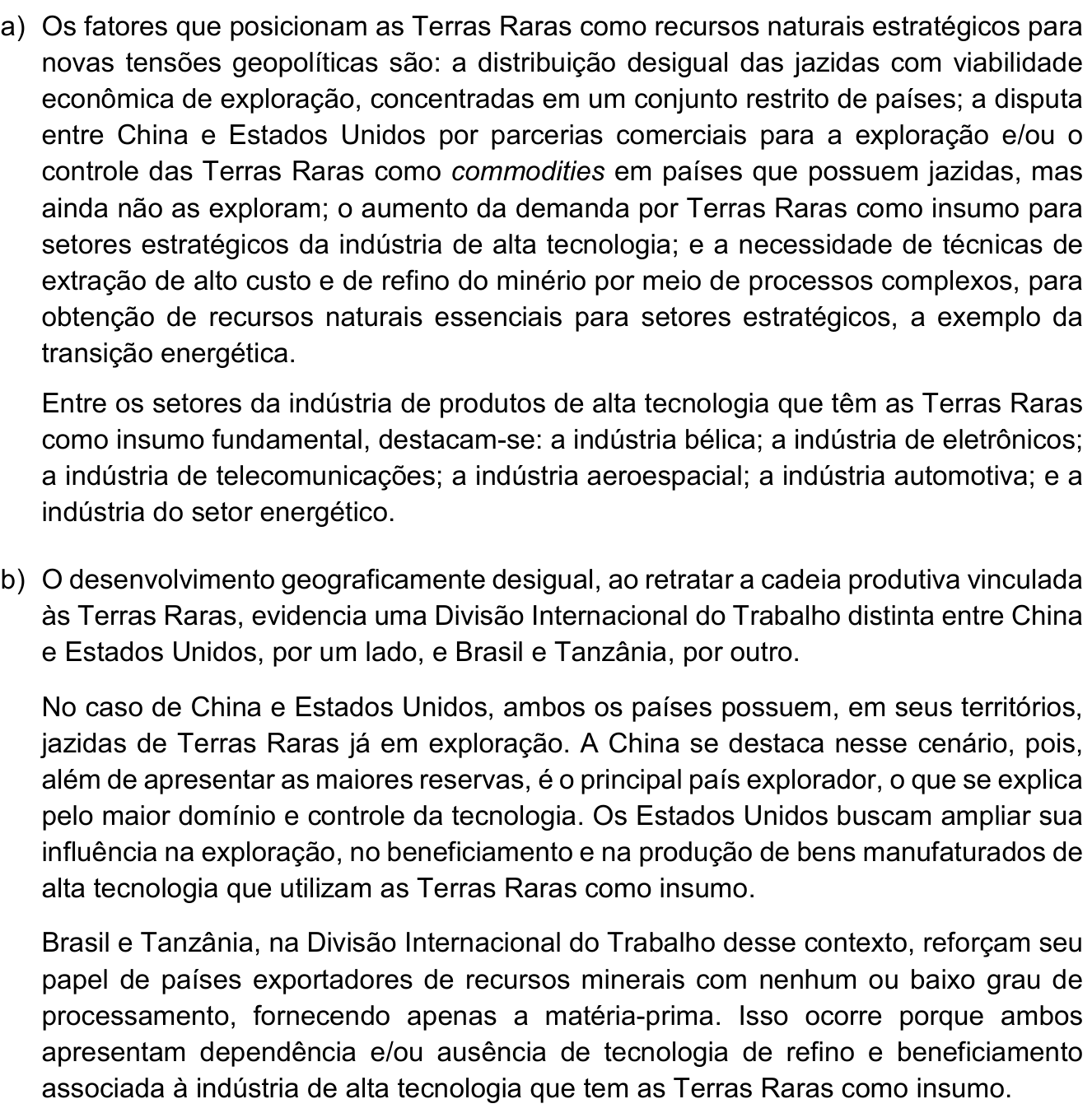 Resposta esperada no documento da Comvest