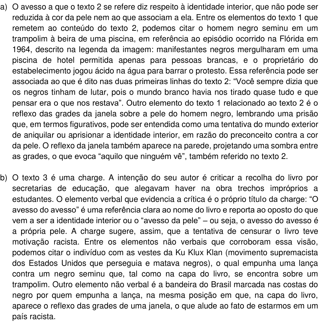 Resposta esperada no documento da Comvest