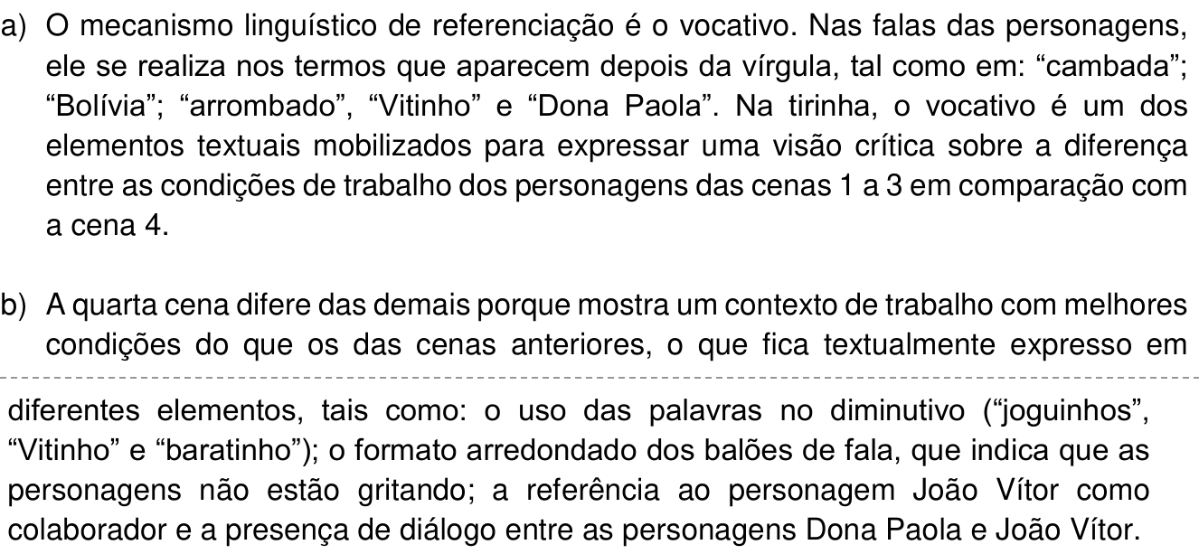 Resposta esperada no documento da Comvest