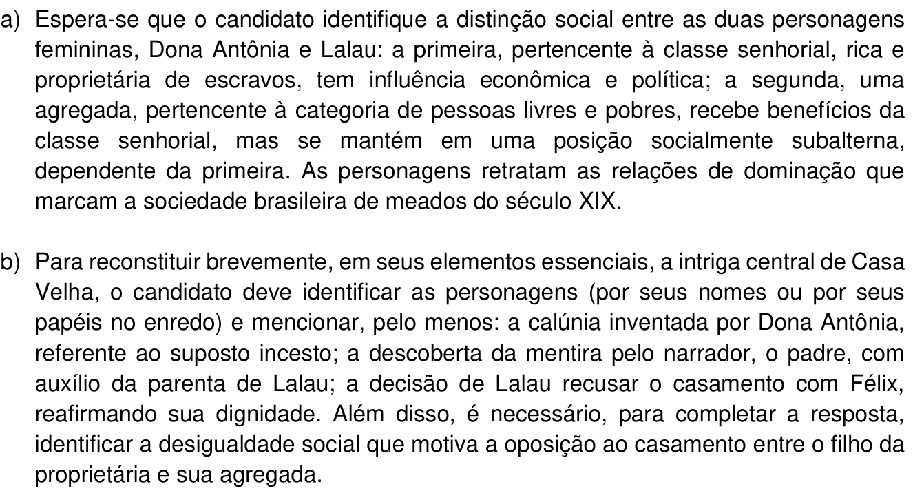 Resposta esperada no documento da Comvest