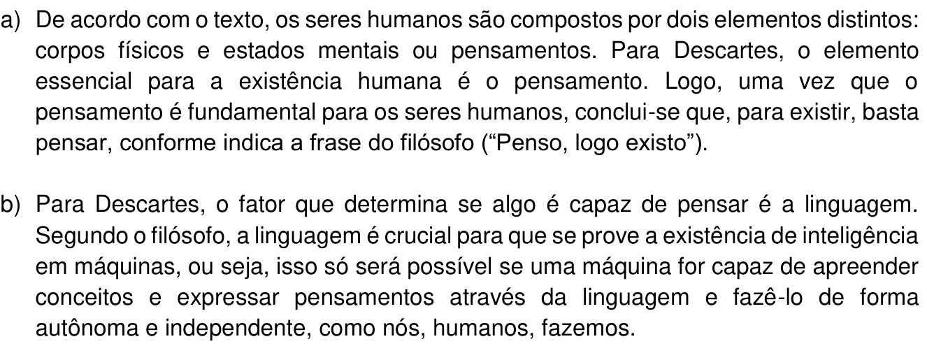 Resposta esperada no documento da Comvest