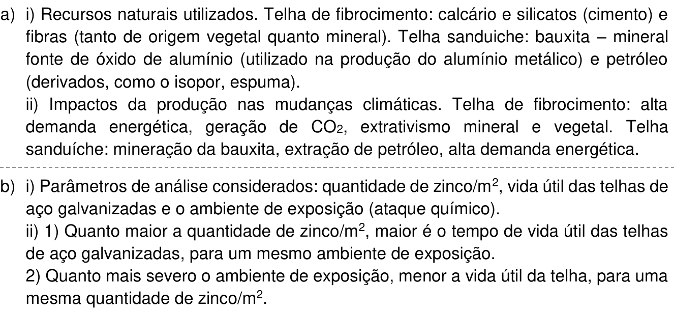 Resposta esperada no documento da Comvest