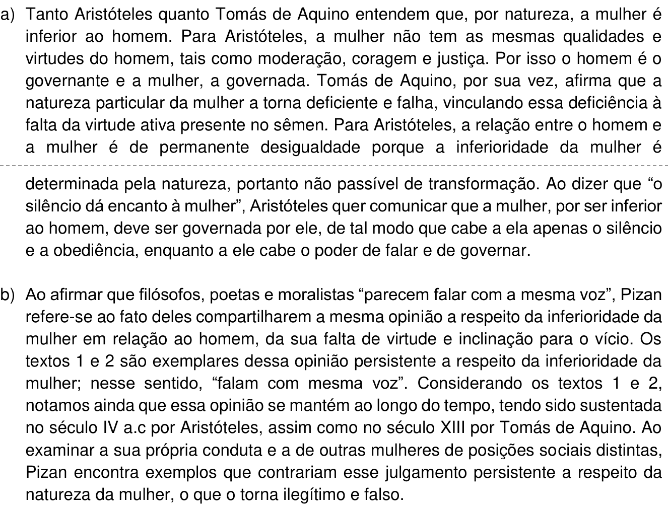 Resposta esperada no documento da Comvest
