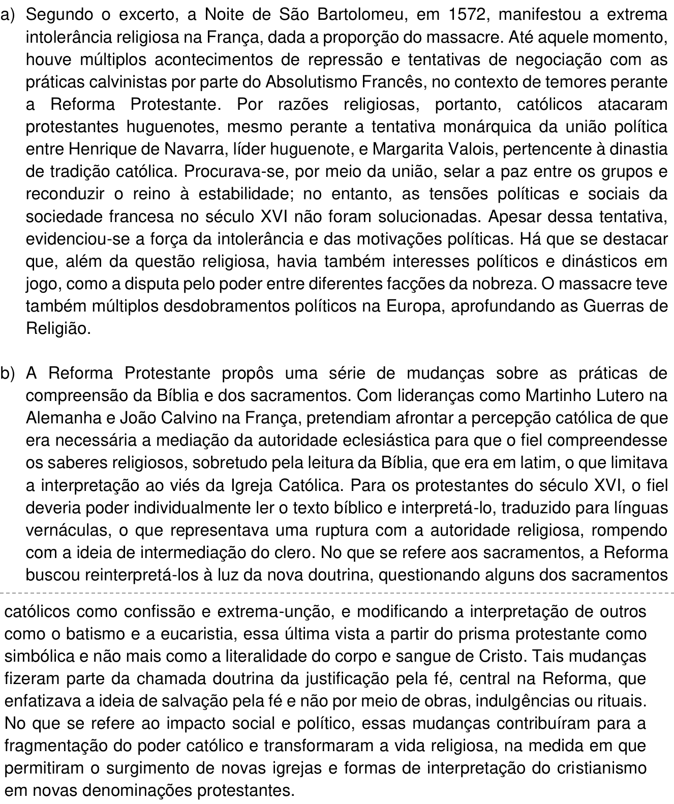 Resposta esperada no documento da Comvest