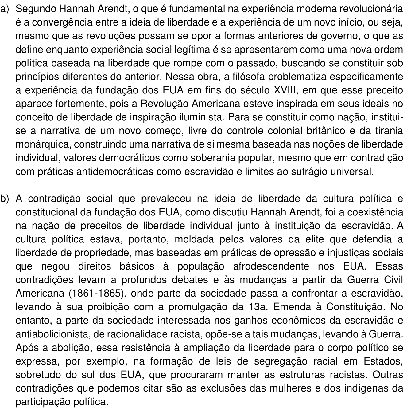 Resposta esperada no documento da Comvest