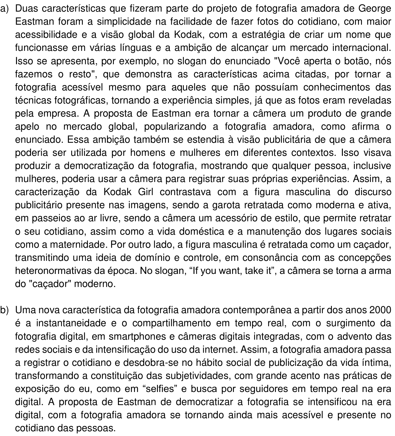 Resposta esperada no documento da Comvest