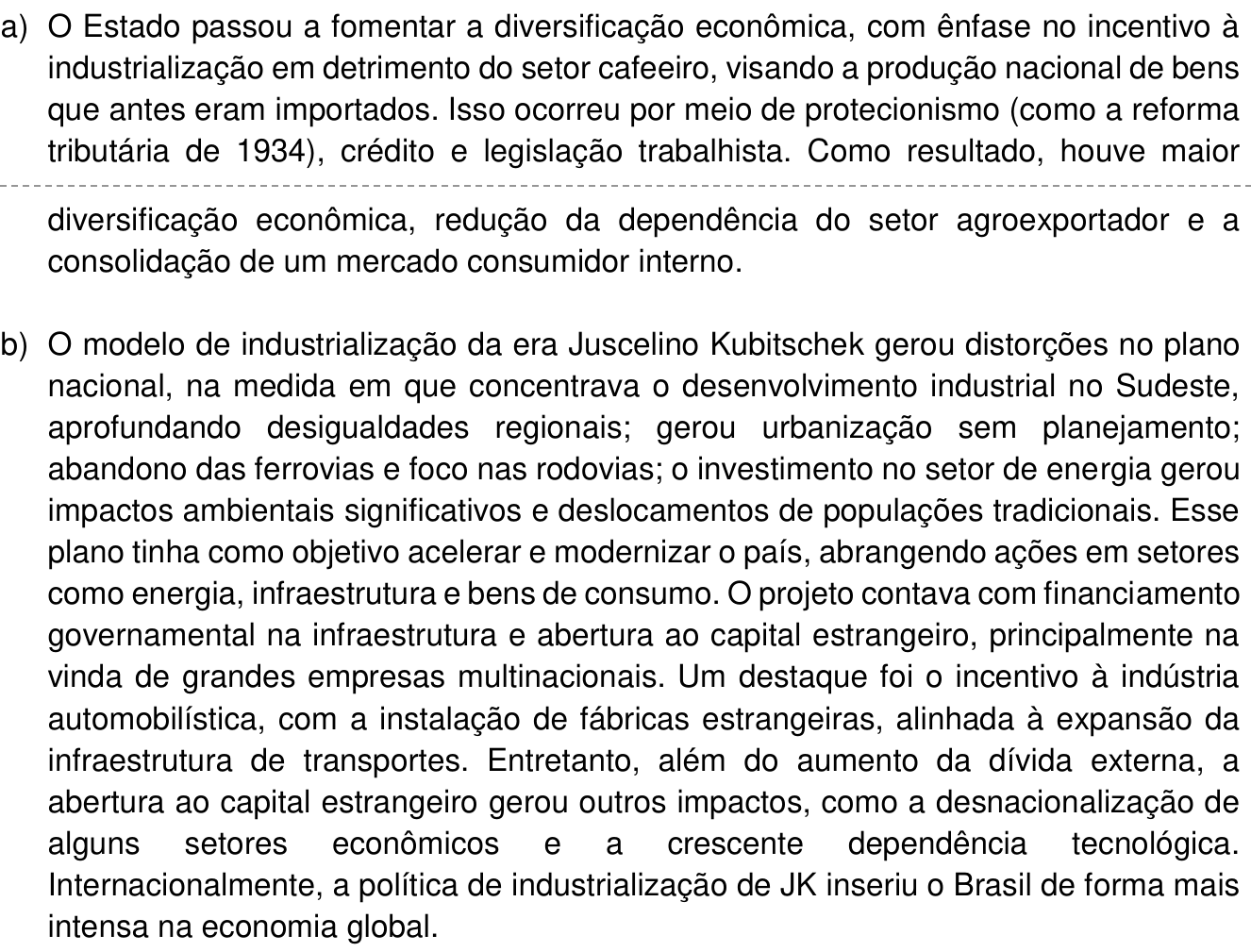 Resposta esperada no documento da Comvest