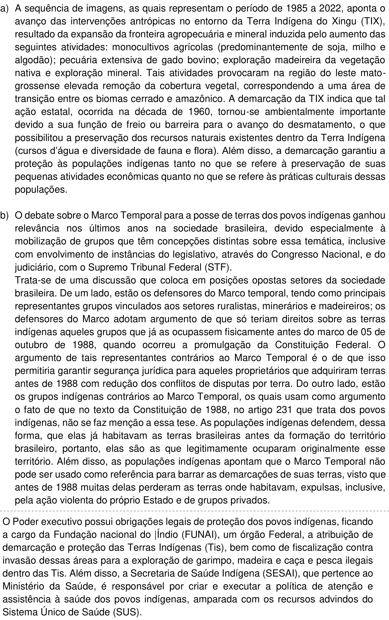 Resposta esperada no documento da Comvest