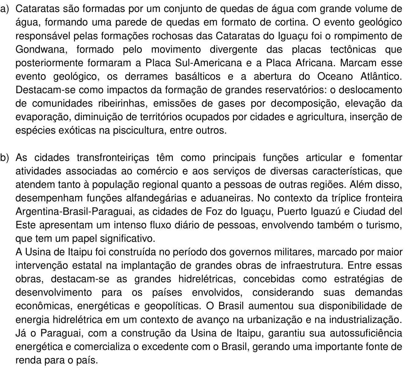 Resposta esperada no documento da Comvest