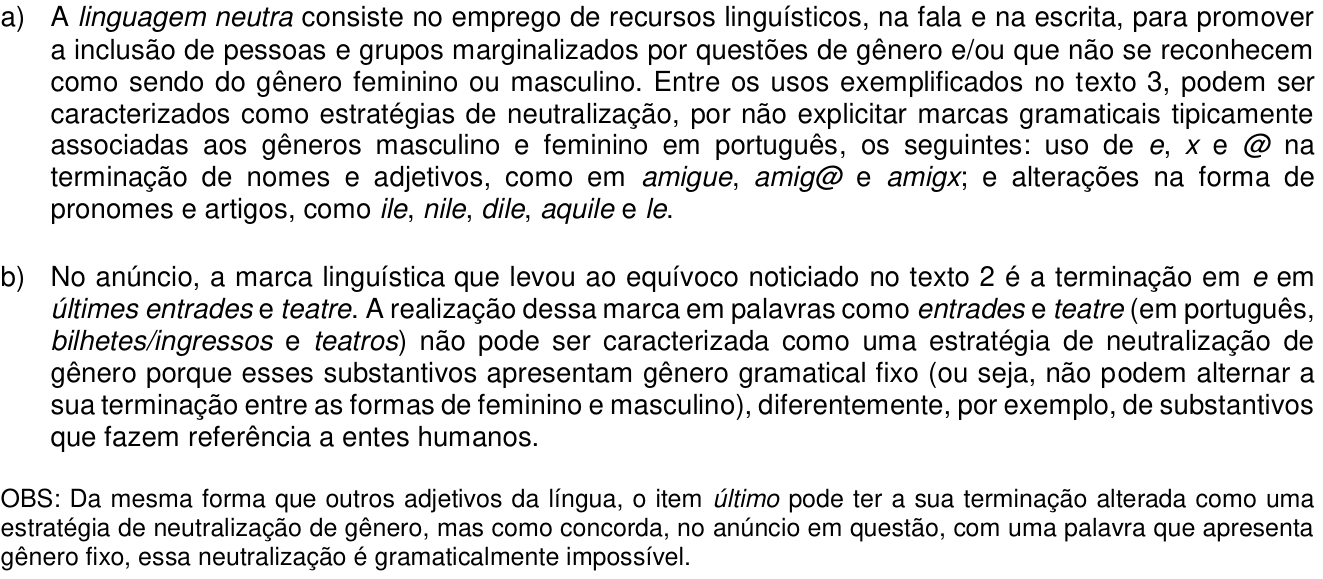 Resposta esperada no documento da Comvest