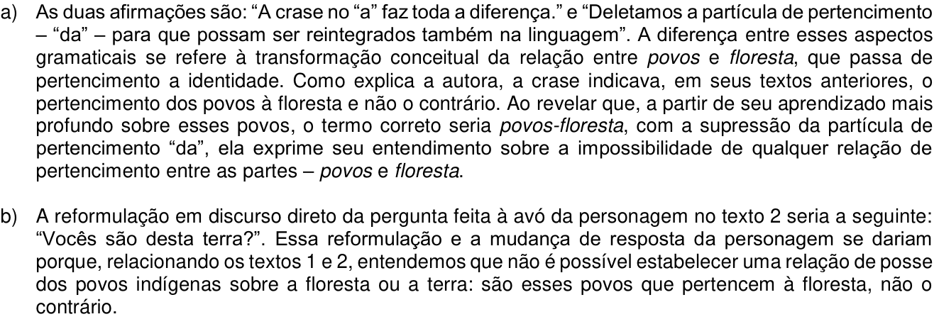 Resposta esperada no documento da Comvest
