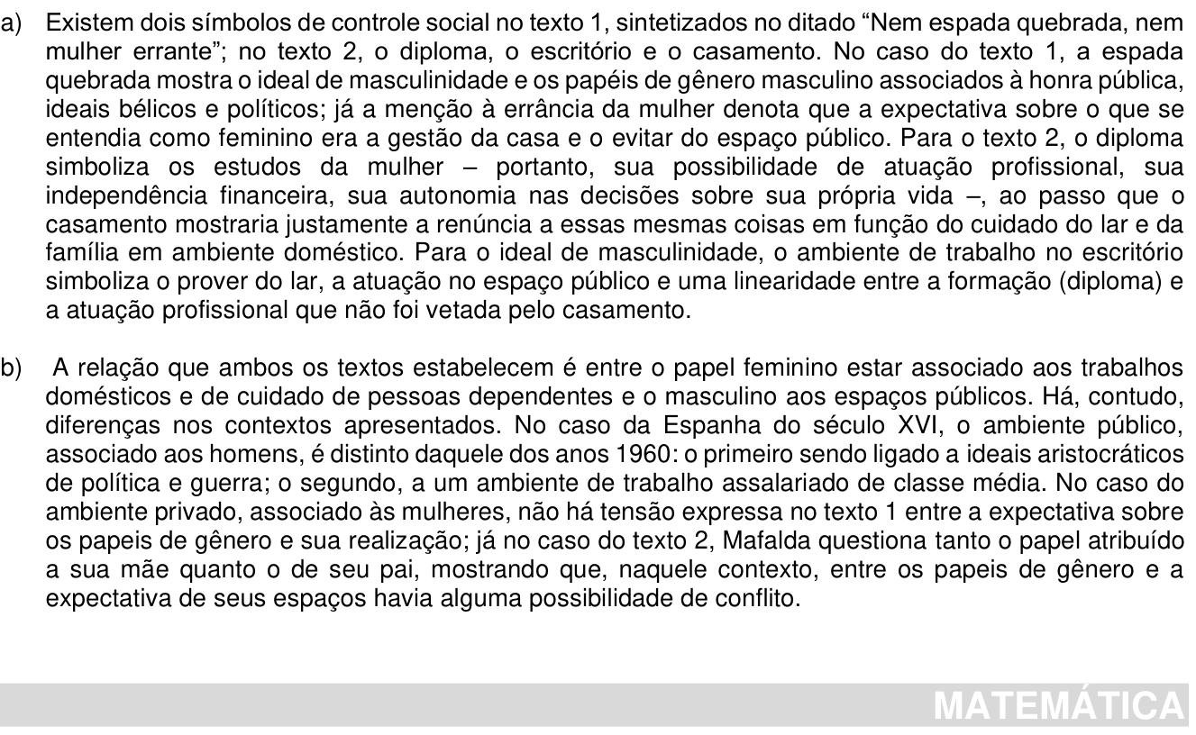 Resposta esperada no documento da Comvest