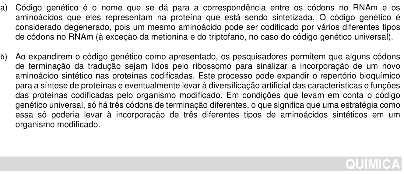 Resposta esperada no documento da Comvest