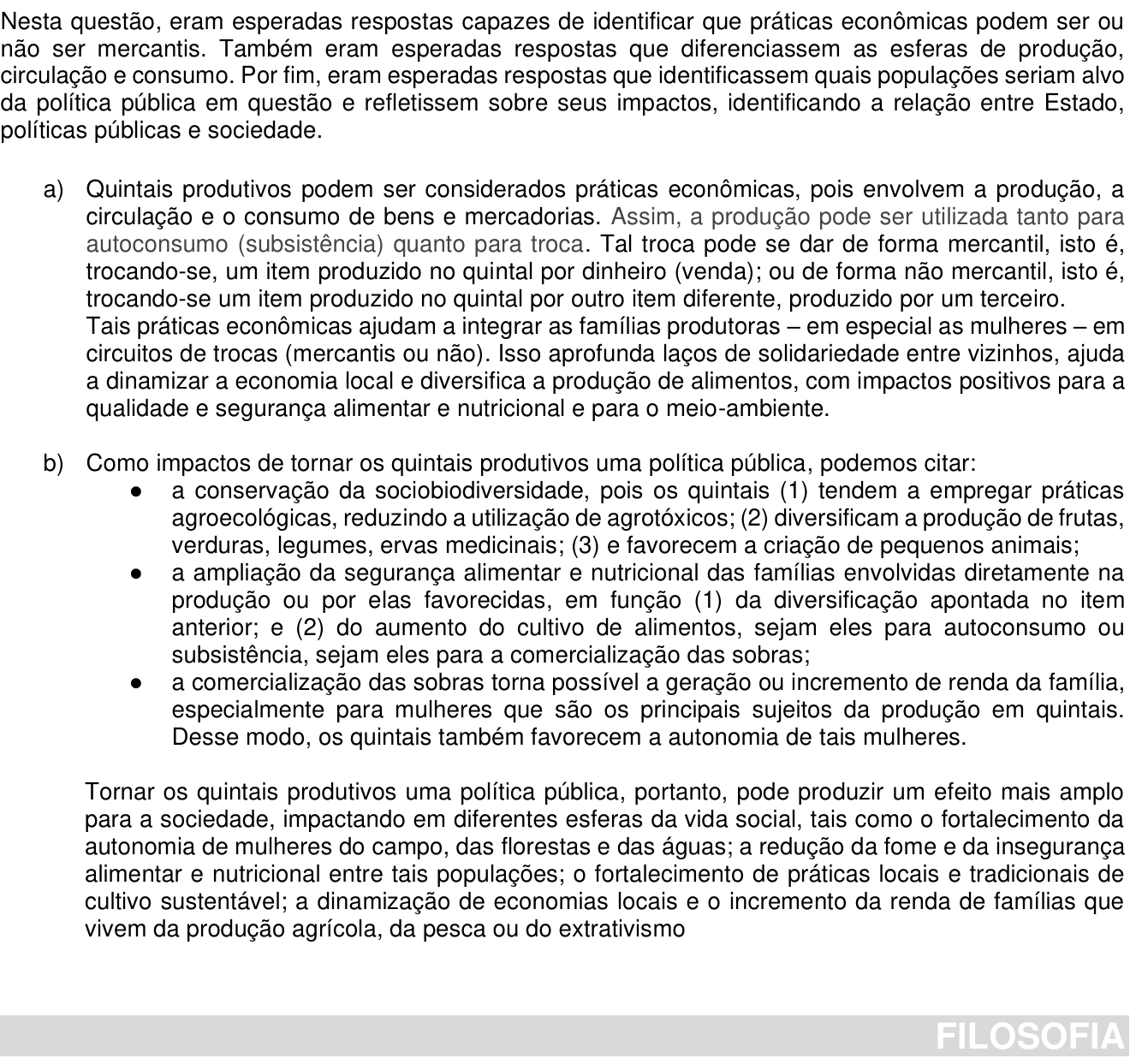 Resposta esperada no documento da Comvest
