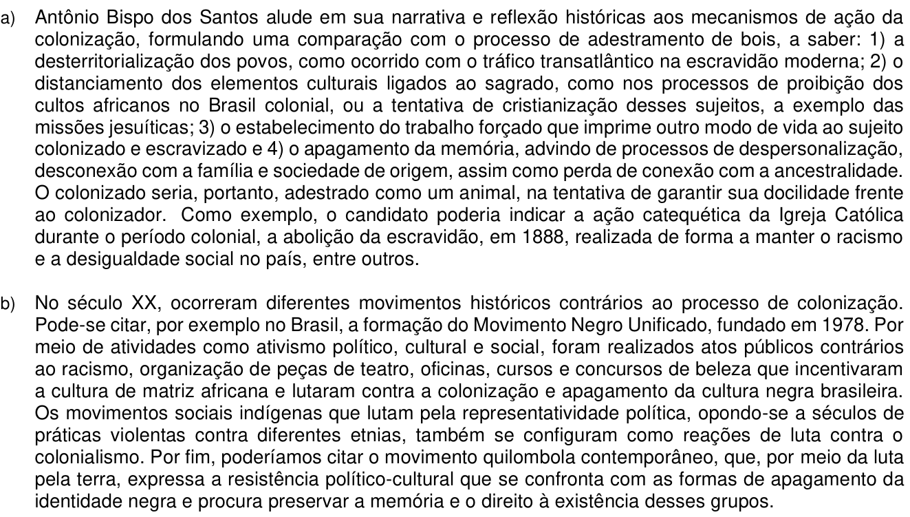 Resposta esperada no documento da Comvest