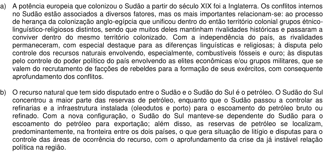 Resposta esperada no documento da Comvest