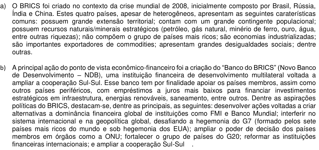 Resposta esperada no documento da Comvest