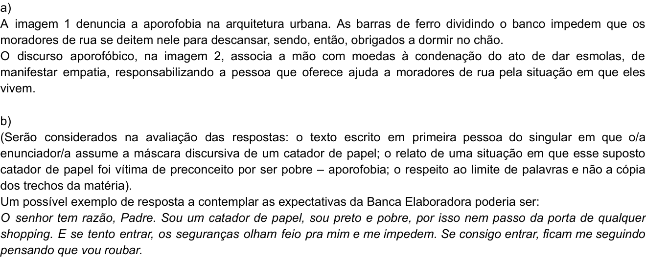 Resposta esperada no documento da Comvest