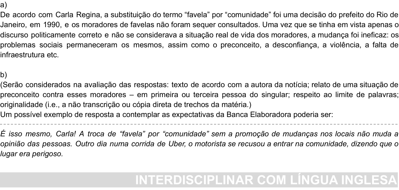 Resposta esperada no documento da Comvest