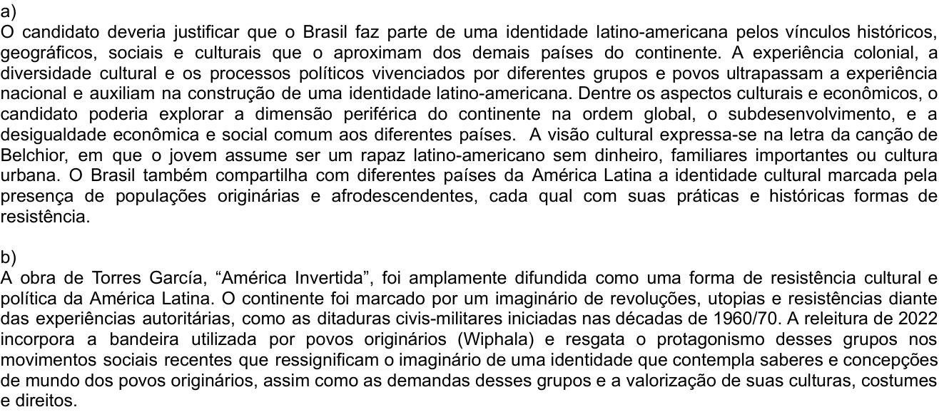 Resposta esperada no documento da Comvest