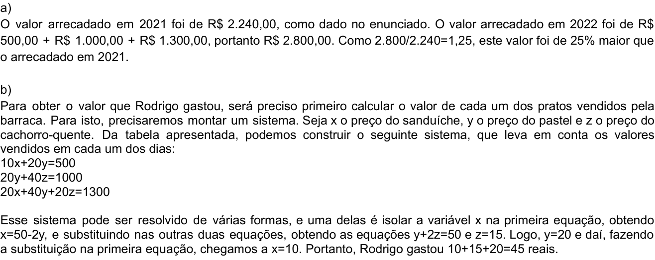 Resposta esperada no documento da Comvest