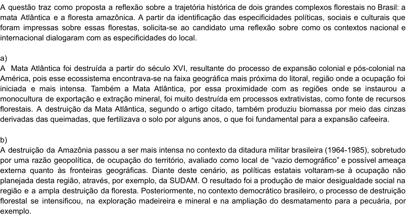 Resposta esperada no documento da Comvest