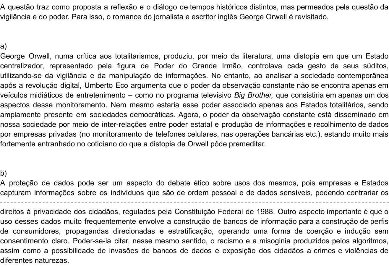Resposta esperada no documento da Comvest