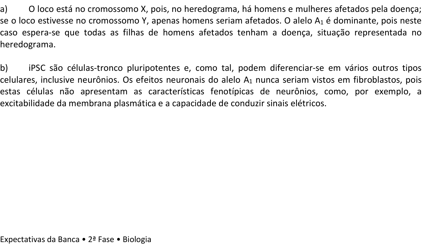 Resposta esperada no documento da Comvest