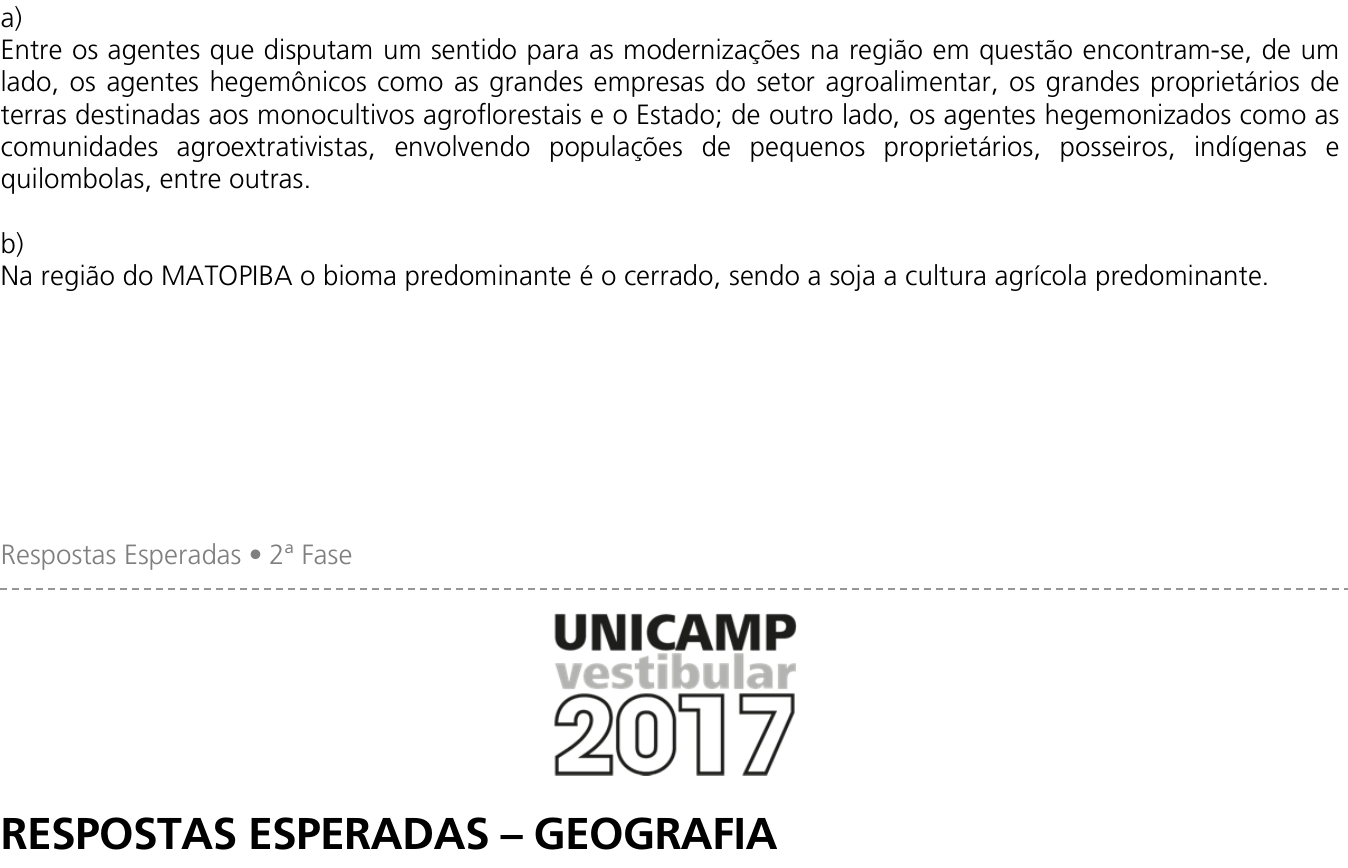 Resposta esperada no documento da Comvest