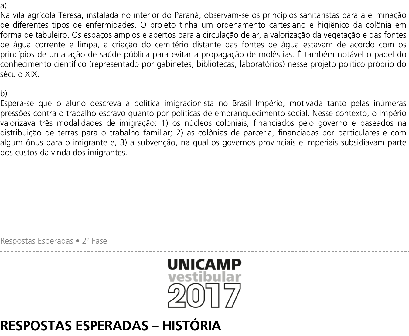 Resposta esperada no documento da Comvest