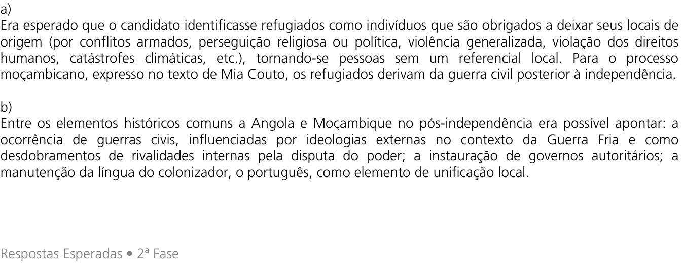 Resposta esperada no documento da Comvest