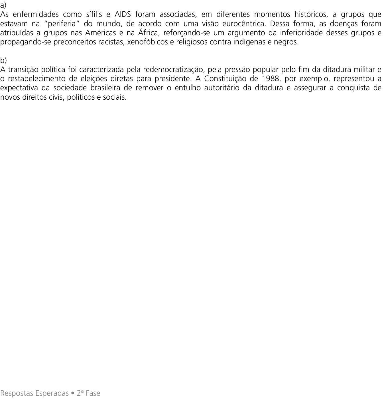 Resposta esperada no documento da Comvest