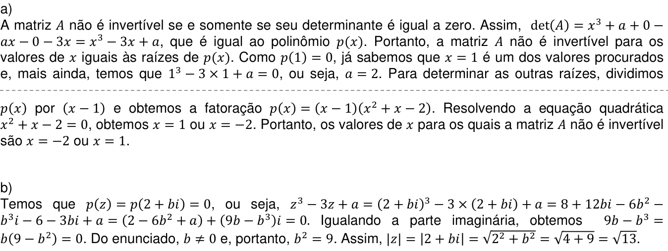 Resposta esperada no documento da Comvest