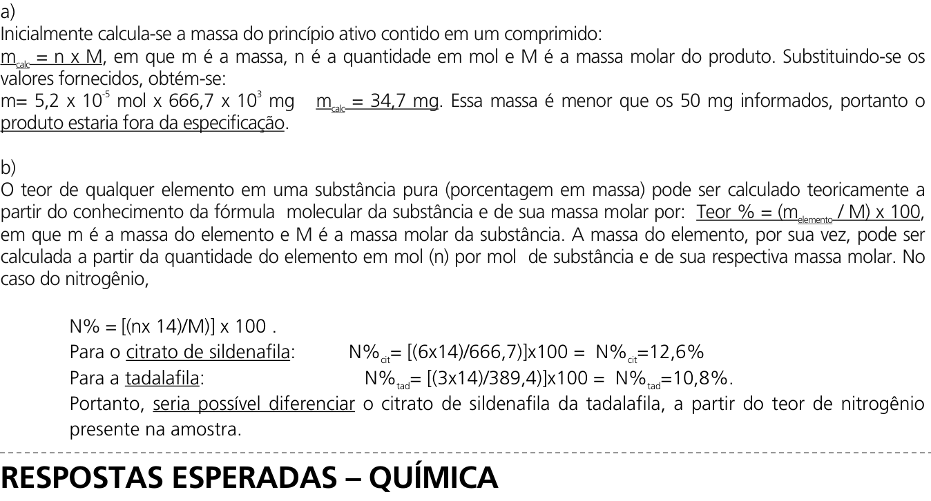 Resposta esperada no documento da Comvest