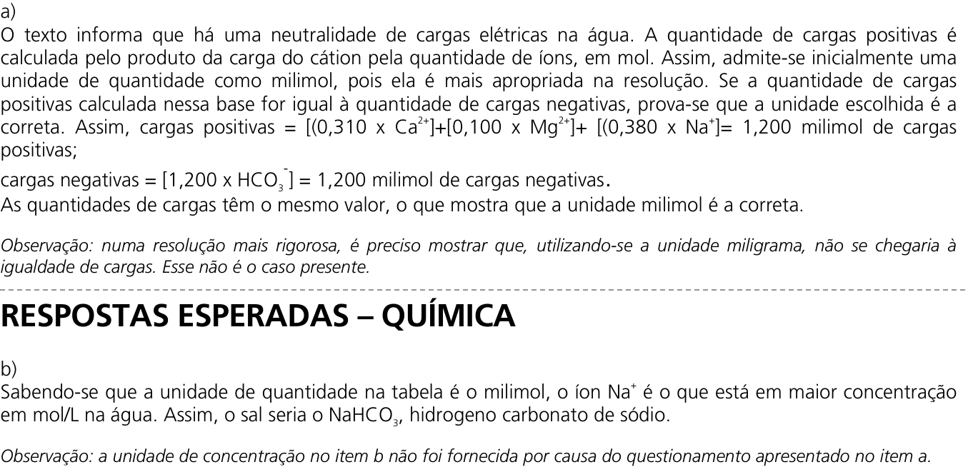 Resposta esperada no documento da Comvest