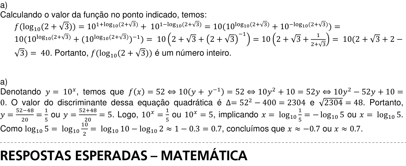 Resposta esperada no documento da Comvest