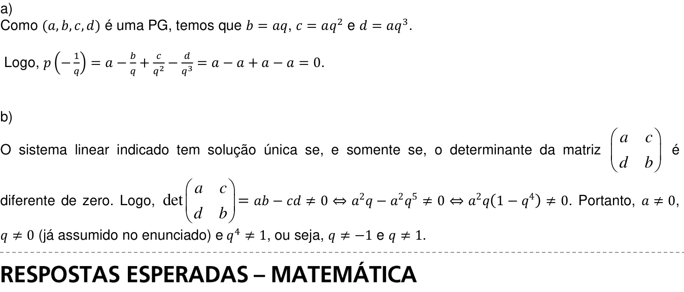 Resposta esperada no documento da Comvest