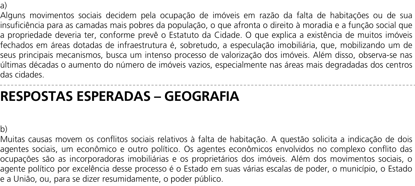 Resposta esperada no documento da Comvest