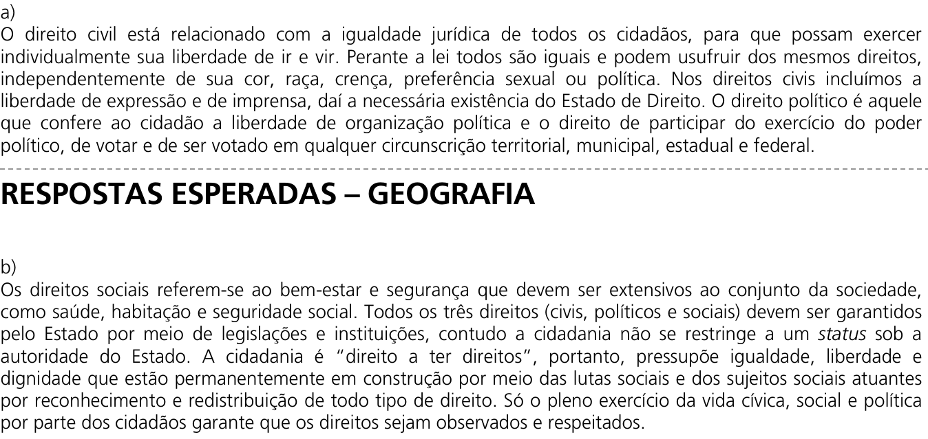 Resposta esperada no documento da Comvest