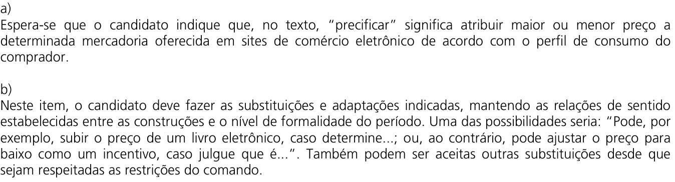 Resposta esperada no documento da Comvest