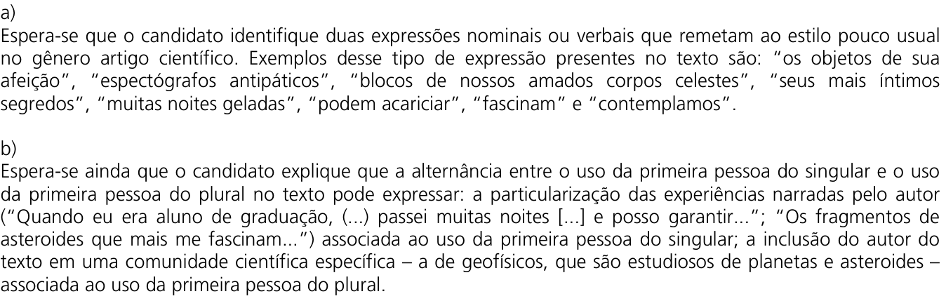 Resposta esperada no documento da Comvest
