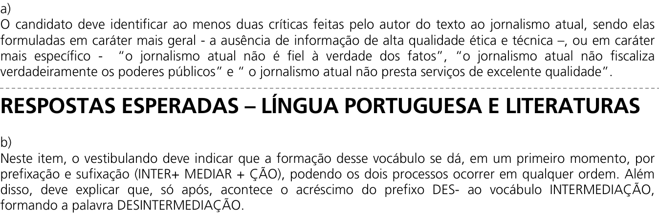 Resposta esperada no documento da Comvest