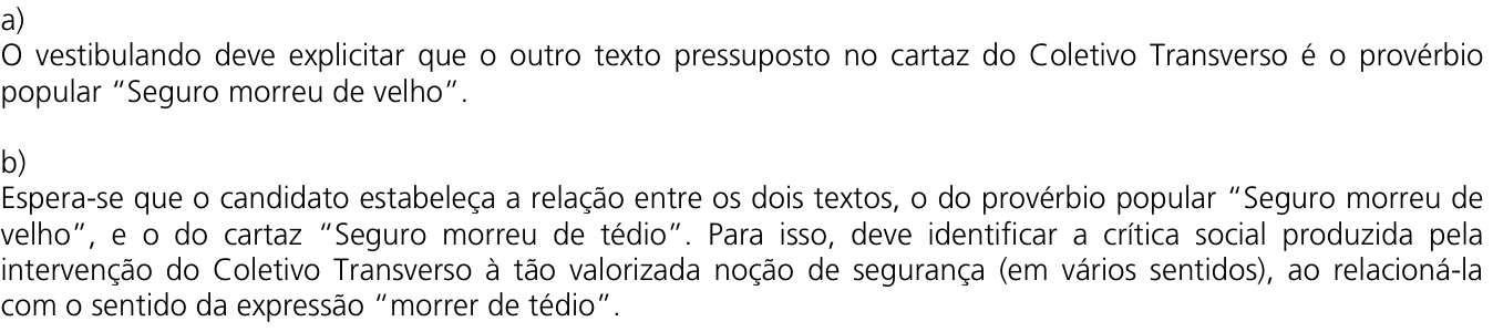 Resposta esperada no documento da Comvest