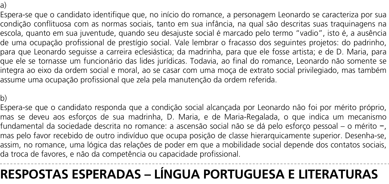 Resposta esperada no documento da Comvest