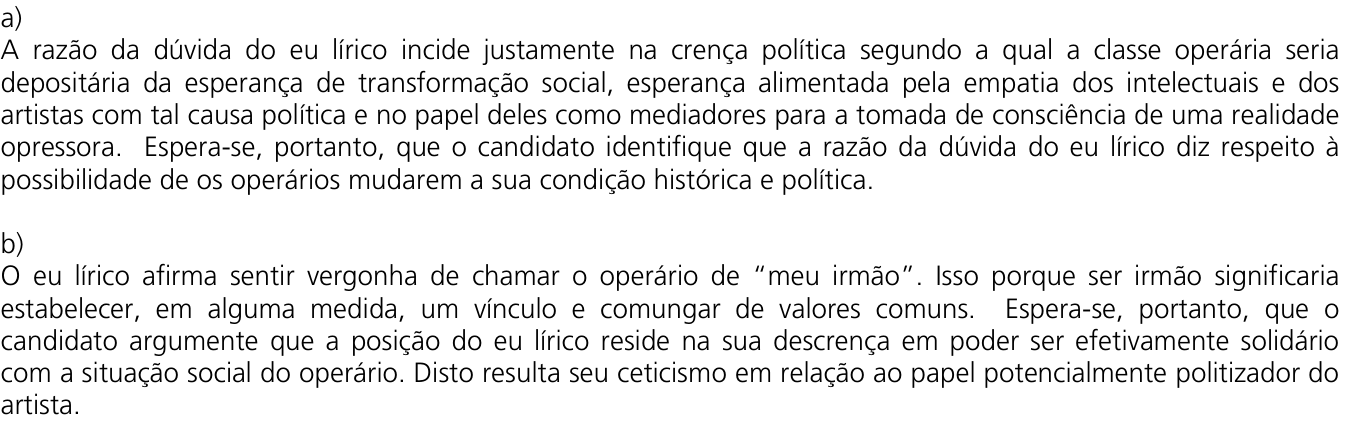 Resposta esperada no documento da Comvest