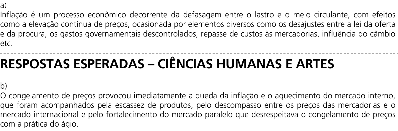 Resposta esperada no documento da Comvest