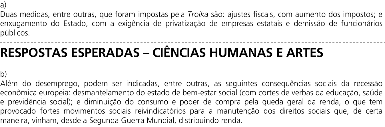 Resposta esperada no documento da Comvest