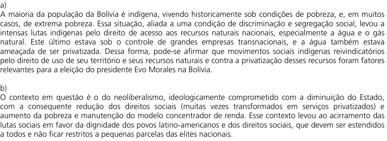 Resposta esperada no documento da Comvest