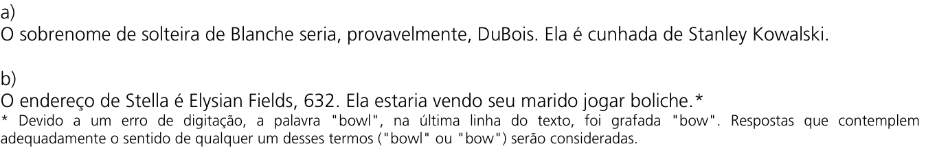 Resposta esperada no documento da Comvest