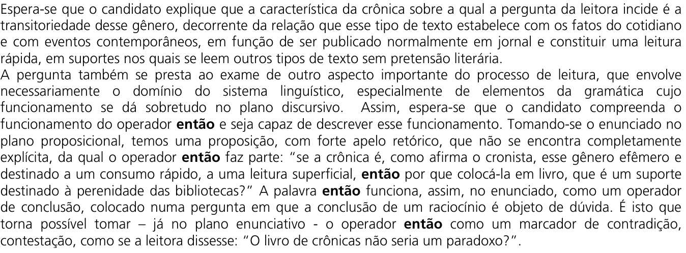 Resposta esperada no documento da Comvest